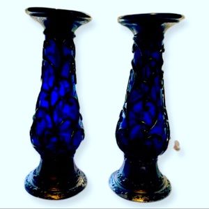 Mid century modern cobalt blue candle sticks